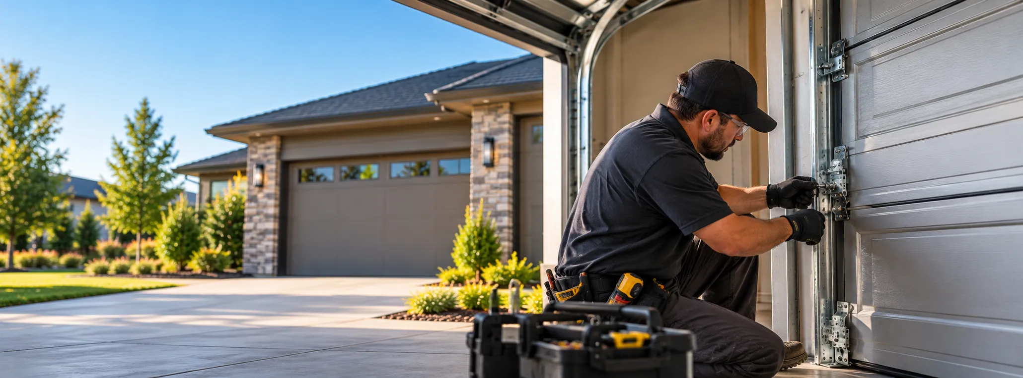 A technician working on a garage door.