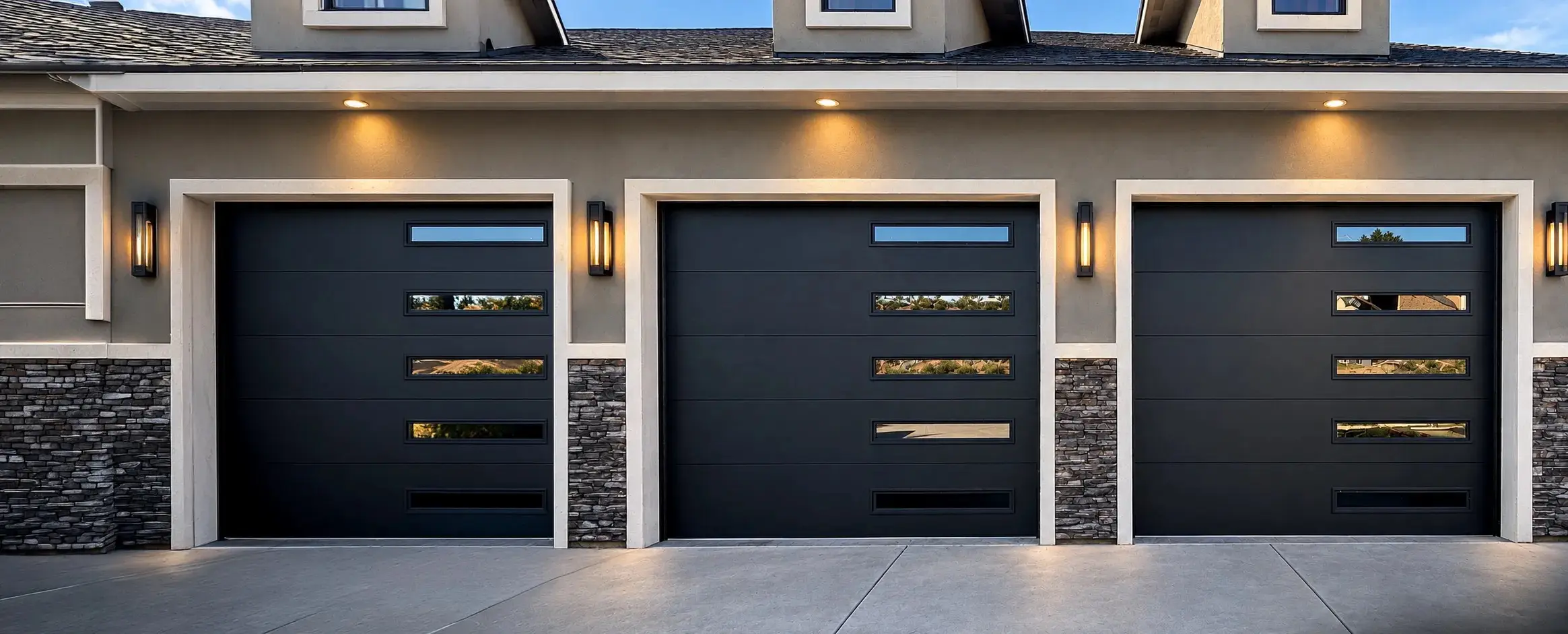 Brand new, modern garage doors.