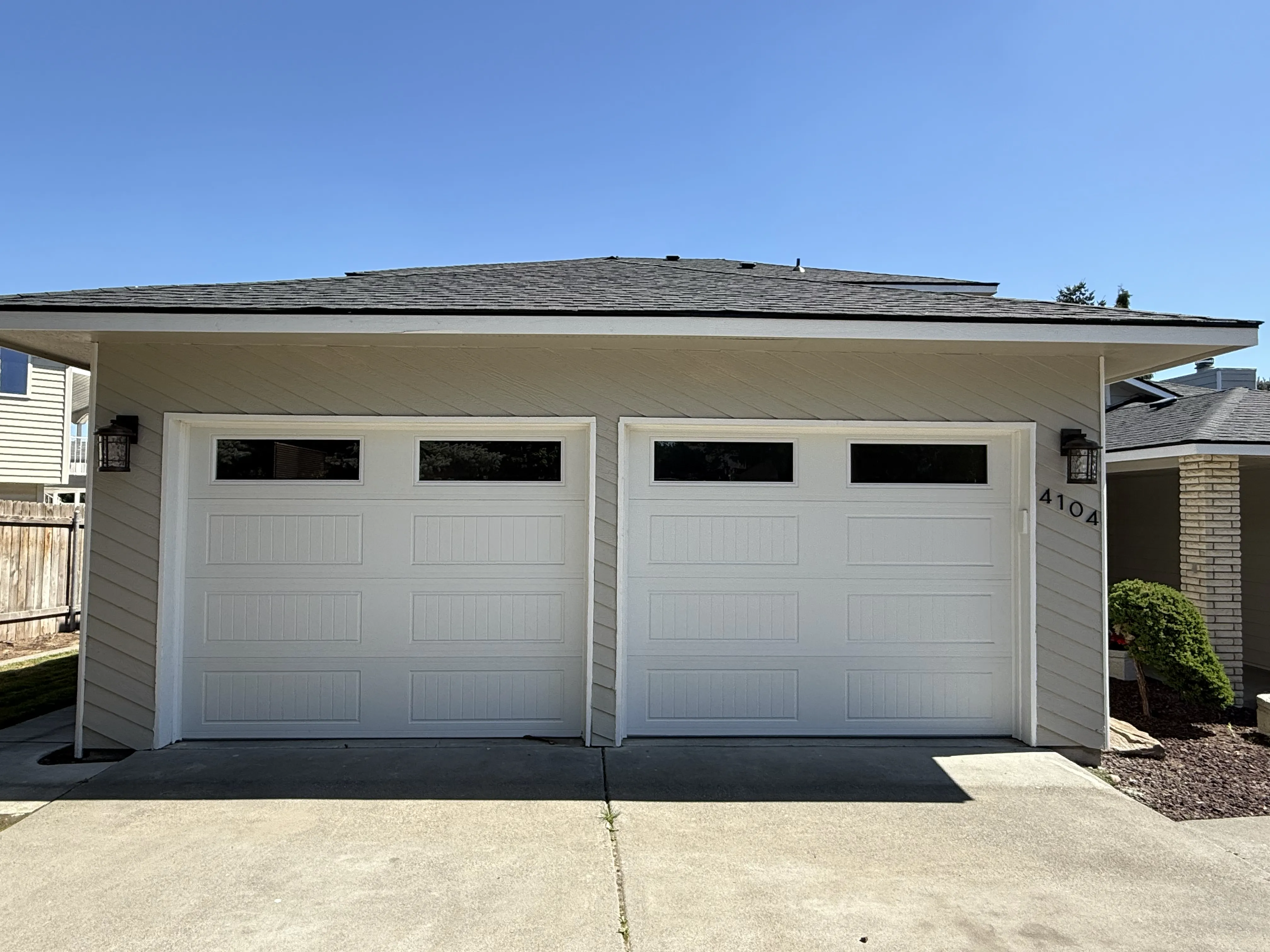 residential garage door country design with windows white color